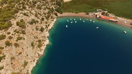 Aerial drone photo of Psatha beach in Attica, Greece