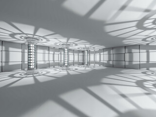 Abstract modern architecture background, empty white open space interior. 3D rendering