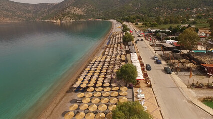Aerial drone photo of Psatha beach in Attica, Greece