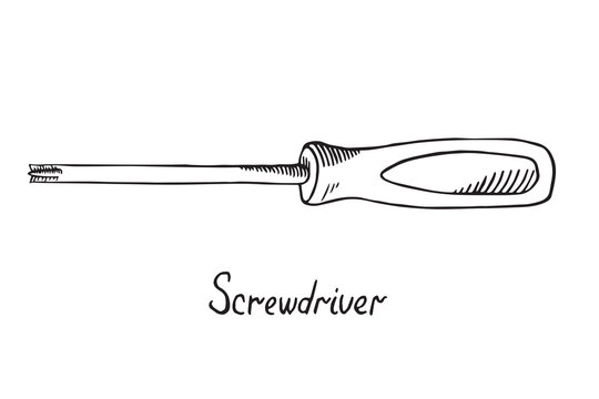 Screwdriver(crosshead), hand drawn doodle sketch in pop art style, vector illustration