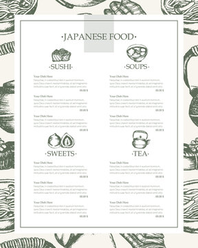 Japanese Food - vintage hand drawn template menu