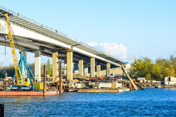 Construction of bridge across river