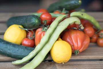 Lemons, tomatoes, cucumbers and broad beans