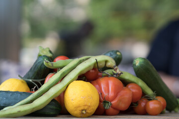 Lemons, tomatoes, cucumbers and broad beans