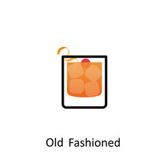 Old Fashioned cocktail icon in flat style