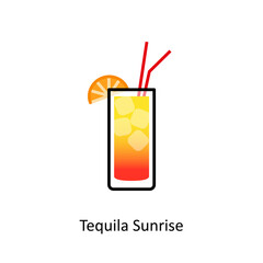 Tequila Sunrise cocktail icon in flat style