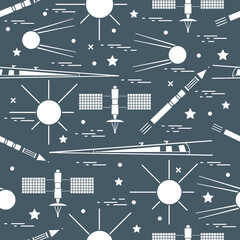 Seamless pattern with variety space exploration elements.