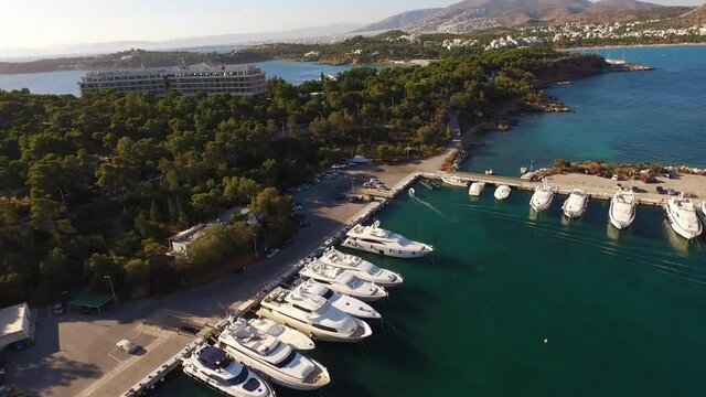 Aerial drone video of Astir beach, Athens Riviera, Attica, Greece