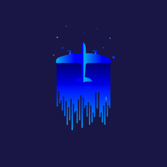 Vintage airplane icon vector illustration on blue background. logo