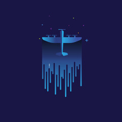 Vintage airplane icon vector illustration on blue background. logo