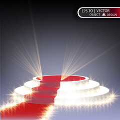 The white podium is multilevel on a transparent background with a red path and spotlighting the spotlights. The vector illustration of the eps 10.