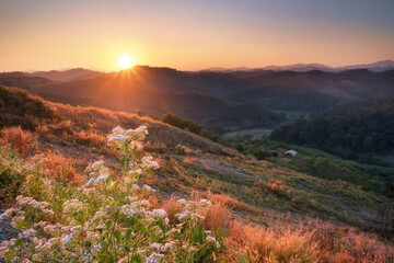 Fototapeta na wymiar Sunset view on mountain at Nan province, Thailand.