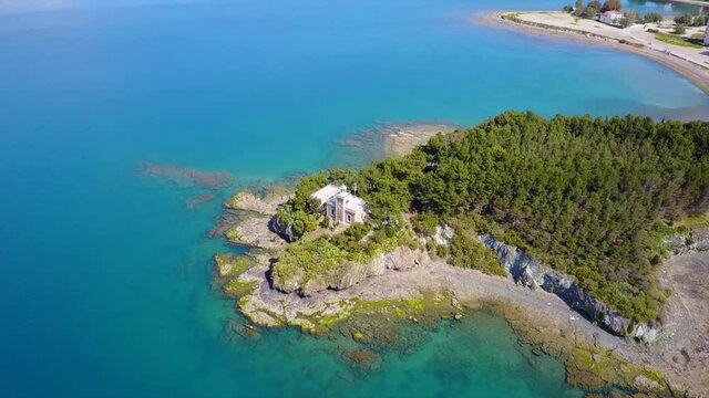 Aerial drone video of city of Halkida, Evoia island, Greece