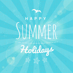 Summer holidays poster. Typography retro style badge. Vector illustration on textured background