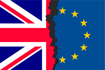 The United Kingdom's withdrawal from the European Union, British exit decision, two parts of flags, historic referendum result. Vector flat style illustration