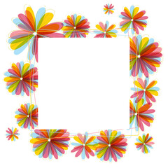 Fototapeta na wymiar Vector frame of flowers. A square frame of multicolored flowers on a white background.