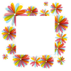 Vector frame of flowers. A square frame of multicolored flowers on a white background.
