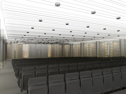 sketch design of interior auditorium  ,3d  render