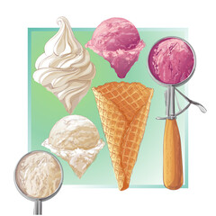 Vector ice cream in waffle cone