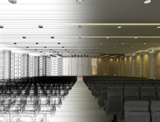 sketch design of interior auditorium  ,3d  render
