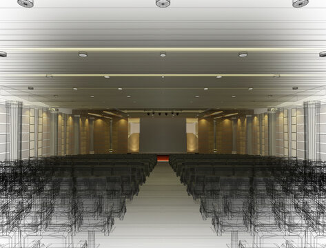 sketch design of interior auditorium  ,3d  render