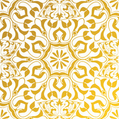 Vector seamless texture. Golden vintage pattern. Arabesque and floral ornaments