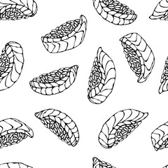 Image Salmon Nigiri Sushi, Ikura Sushi Pattern. For Seafood Menu. Ink Vector Illustration Isolated On a White Background Doodle Cartoon Vintage Hand Drawn Sketch.