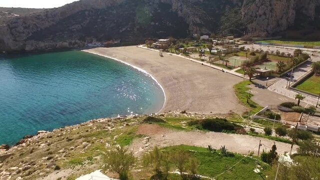 Aerial drone video of Kakia thalassa beach, Attica, Greece