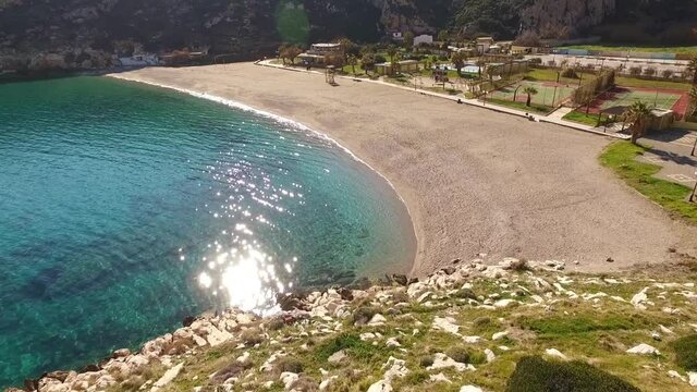 Aerial drone video of Kakia thalassa beach, Attica, Greece