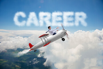 Businessman flying in career concept