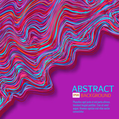 Vector warped lines background. Flexible stripes twisted as silk forming volumetric folds. Colorful variable width stripes with shadows and highlights. Vector illustration