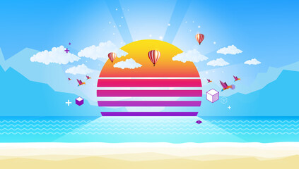 Fototapeta na wymiar Creative Abstract Summer Landscape Vector, with Space for Your Text.
