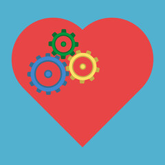 Colored cogs in heart