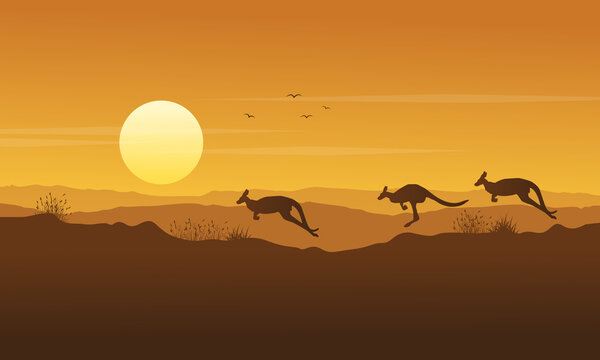 Beauty scenery kangaroo silhouette collection