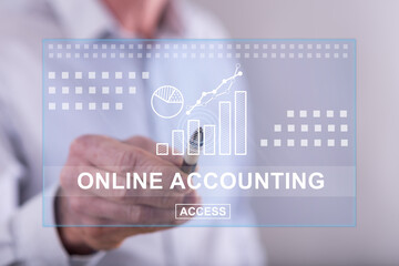 Man touching an online accounting concept on a touch screen