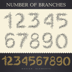 Digits and numbers with floral details in retro style.