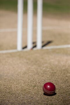 High angle view of cricket ball on field