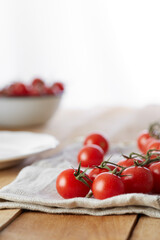 Healthy food & drink Italian healthy lifestyle. Mediterranean fresh vegetables spices &  herbs. Red cherry tomatoes.