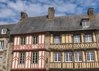 Fototapeta na wymiar Typical construction of the French Breton region, mezzanine facade.