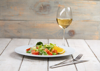 salad with wine