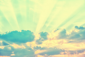 Sky with sun rays through the clouds - obrazy, fototapety, plakaty