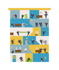 Fototapeta premium Office life Corporate. Managers in workplace. Business situation. Boss and subordinate relationship. Working time. Tables and File Cabinet. Businessman at work. Office building. job interior. 