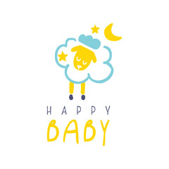 Happy baby logo colorful hand drawn vector Illustration