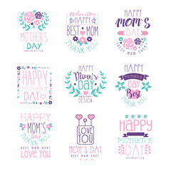 Happy Moms Day hand drawn label vector Illustrations
