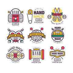 Hand made, knitting and tailor labels vector Illustrations
