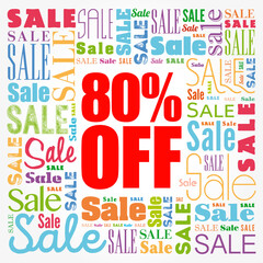 80% OFF Sale words cloud, business concept background
