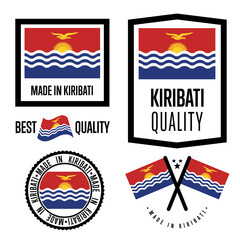 Kiribati quality isolated label set for goods. Exporting stamp with nation flag, manufacturer certificate element, country product vector emblem. Made in Kiribati badge collection.