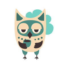 Sad cartoon owl bird colorful character vector Illustration