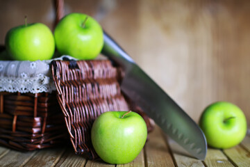 green apple in a basket