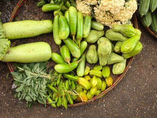 Fresh vegetables on morning chinese market, Yangon, Myanmar (Burma)